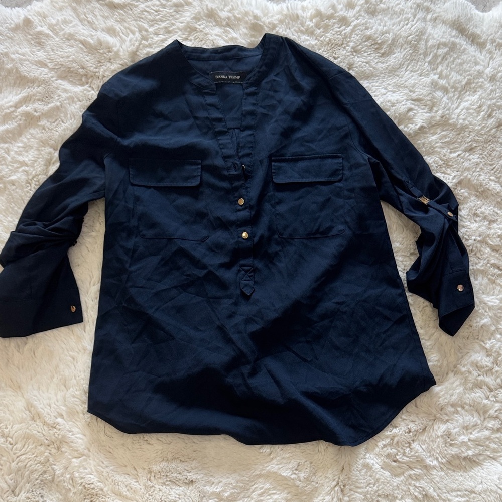 Ivanka Trump Dark Blue Casual Button Down Shirt